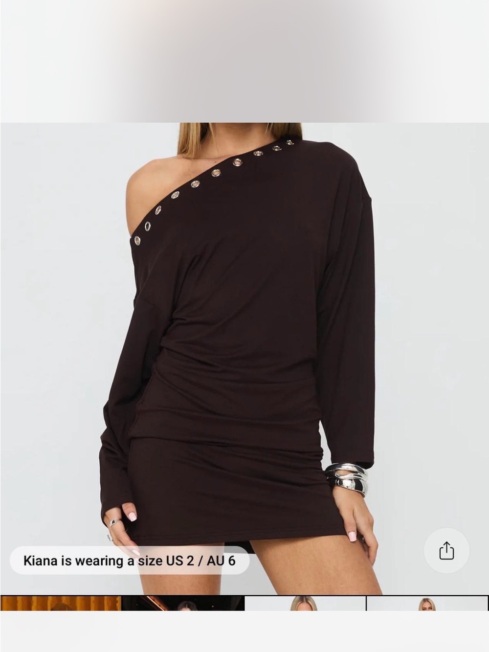 Princess Polly Off-Shoulder Dark Brown Studded Mini Dress